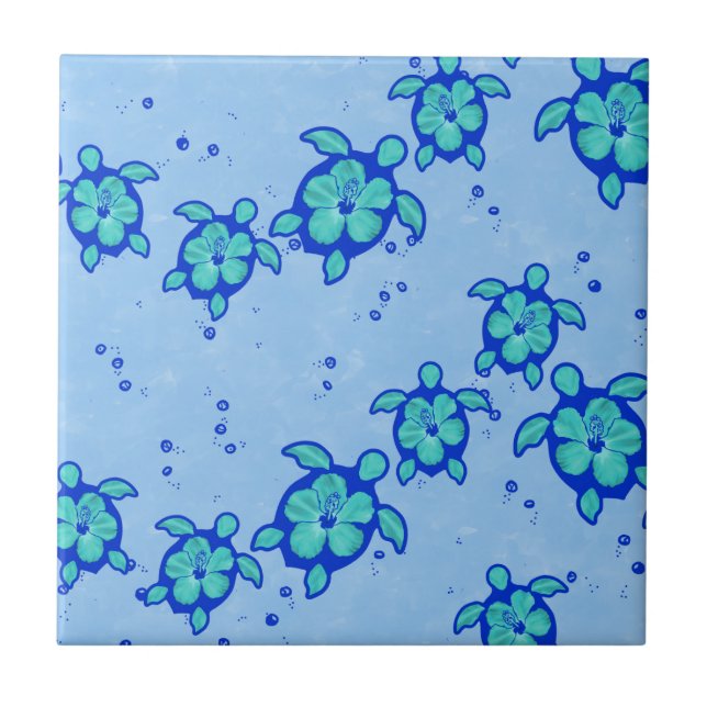 Hawaiian Honu Hibiscus Sea Turtles Ceramic Tile (Front)