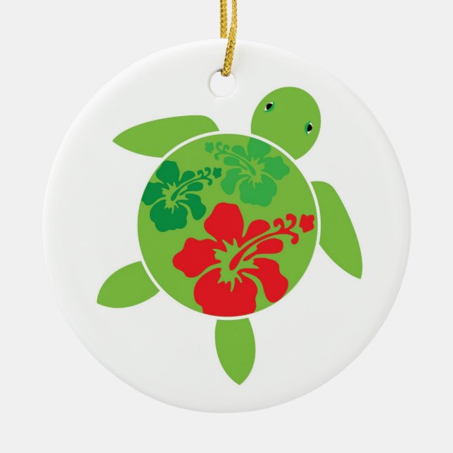 Hawaiian Honu Holiday Christmas Ornament (Front)
