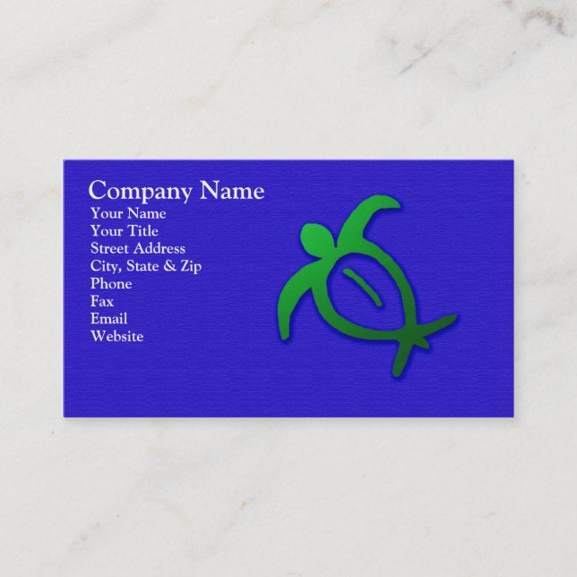 Hawaiian Honu Petroglyph on Blue Business Card (Front)