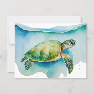Hawaiian Honu Sea Turtle Ocean Watercolor  Postcard