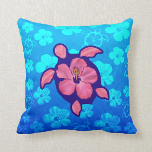 Hawaiian Honu Turtle and Hibiscus Cushion