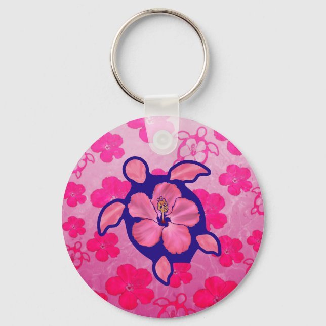 Hawaiian Honu Turtle and Hibiscus Key Ring (Front)