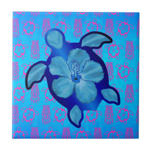 Hawaiian Honu Turtle and Hibiscus Tile