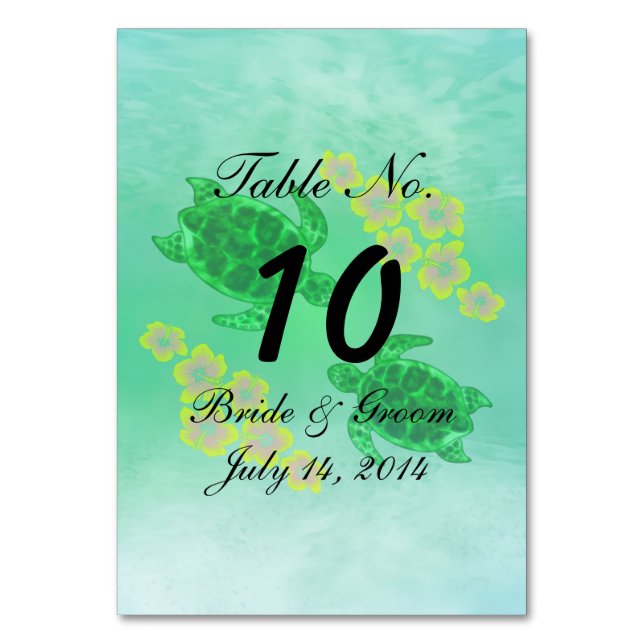 Hawaiian Honu Wedding Table Number (Front)