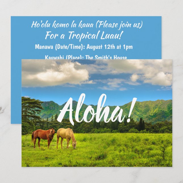 Hawaiian Horses, Hokulei Peak, Kauai, Hawaii Invitation (Front/Back)