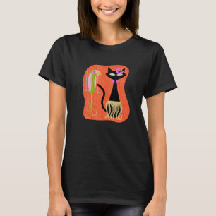 Hawaiian Hula Cat With Tropical Tiki Bird And Hibi T-Shirt