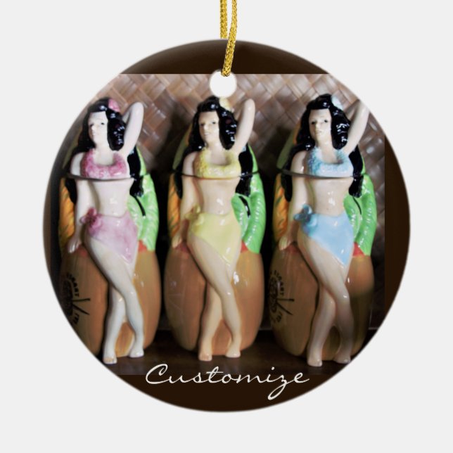 Hawaiian Hula Dancers Thunder_Cove Ceramic Ornament (Front)