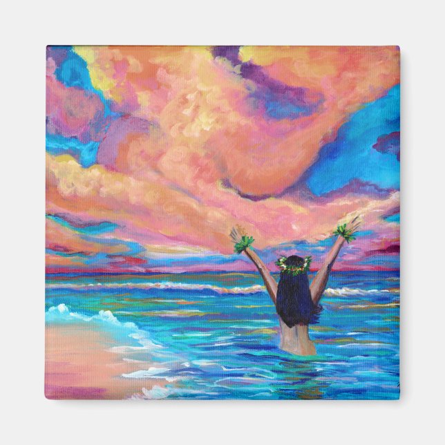 Hawaiian Hula Girl at Sunrise Magnet (Front)