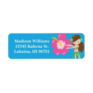 Hawaiian Hula Girl Cute Beach Luau Return Address Label