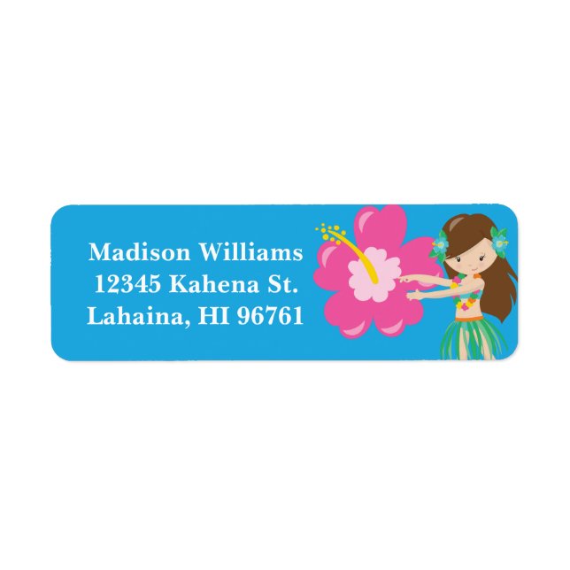 Hawaiian Hula Girl Cute Beach Luau Return Address Label (Front)