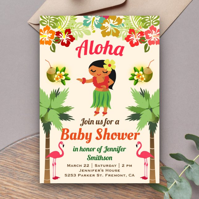 Hawaiian Hula Girl Luau Baby Shower Invitation (Creator Uploaded)