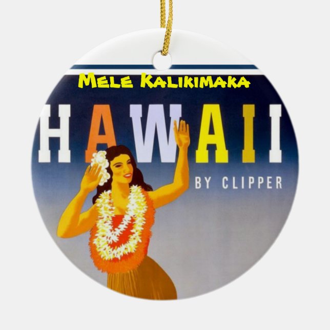 Hawaiian Hula Girls Mele Kalikimaka Ceramic Tree Decoration (Front)