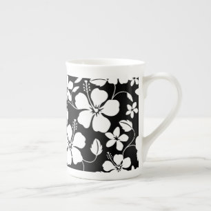 HAWAIIAN HULA (HIBISCUS) BLACK BONE CHINA MUG