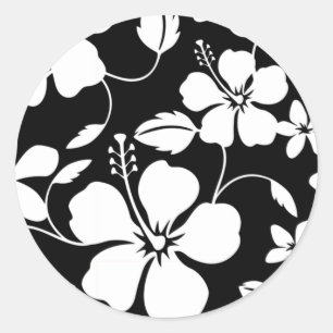 HAWAIIAN HULA (HIBISCUS) BLACK CLASSIC ROUND STICKER