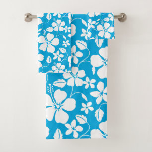 HAWAIIAN HULA (HIBISCUS) BLUE BATH TOWEL SET