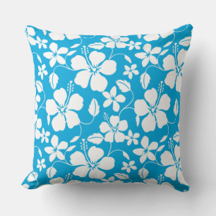 HAWAIIAN HULA (HIBISCUS) BLUE CUSHION