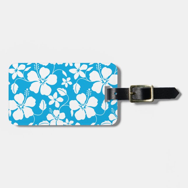 HAWAIIAN HULA (HIBISCUS) BLUE LUGGAGE TAG (Front Horizontal)