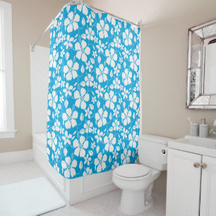HAWAIIAN HULA (HIBISCUS) BLUE SHOWER CURTAIN