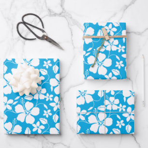 HAWAIIAN HULA (HIBISCUS) BLUE WRAPPING PAPER SHEET