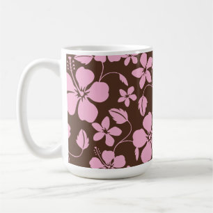 HAWAIIAN HULA (HIBISCUS) BROWN/PINK COFFEE MUG