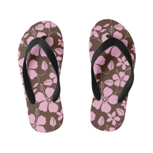 HAWAIIAN HULA (HIBISCUS) BROWN/PINK KID'S THONGS