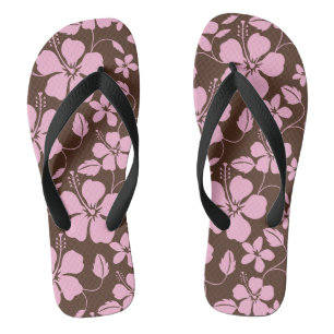 HAWAIIAN HULA (HIBISCUS) BROWN/PINK THONGS