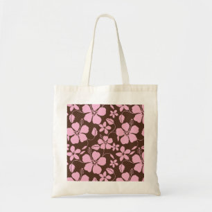 HAWAIIAN HULA (HIBISCUS) BROWN/PINK TOTE BAG