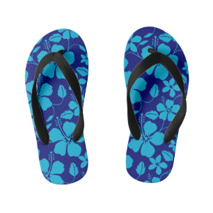 HAWAIIAN HULA (HIBISCUS) DARK/LIGHT BLUE KID'S THONGS