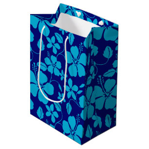 HAWAIIAN HULA (HIBISCUS) DARK/LIGHT BLUE MEDIUM GIFT BAG