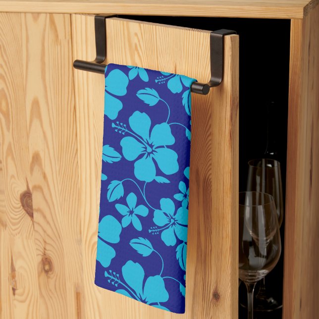 HAWAIIAN HULA (HIBISCUS) DARK/LIGHT BLUE TEA TOWEL (Thirds Fold)