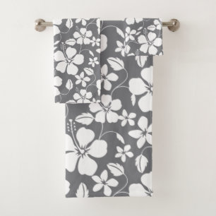 HAWAIIAN HULA (HIBISCUS) GRAY BATH TOWEL SET