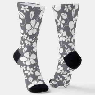 HAWAIIAN HULA (HIBISCUS) GRAY SOCKS
