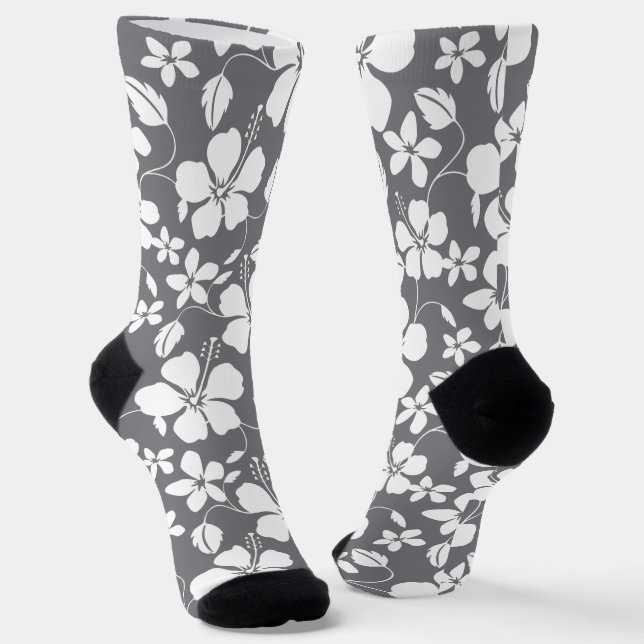 HAWAIIAN HULA (HIBISCUS) GRAY SOCKS (Angled)