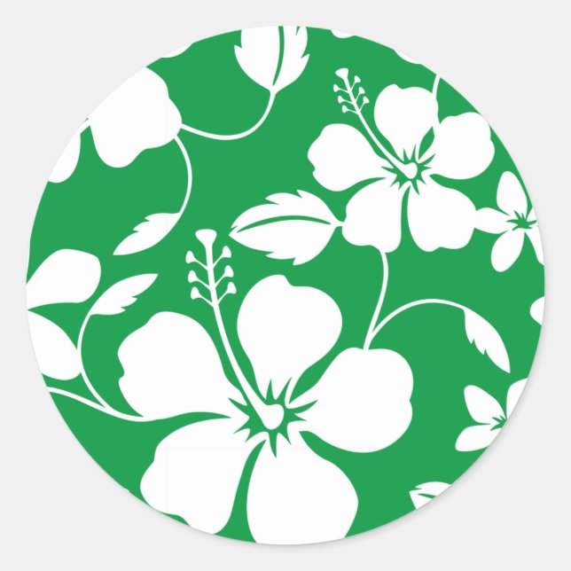 HAWAIIAN HULA (HIBISCUS) GREEN CLASSIC ROUND STICKER (Front)