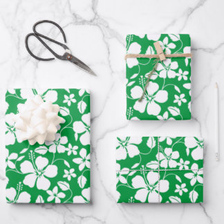 HAWAIIAN HULA (HIBISCUS) GREEN WRAPPING PAPER SHEET