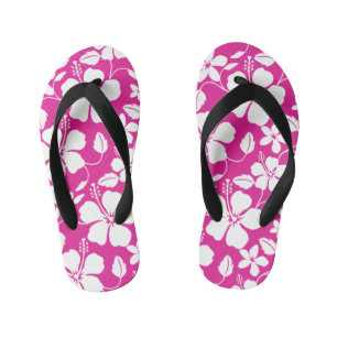 HAWAIIAN HULA (HIBISCUS) HOT PINK KID'S THONGS