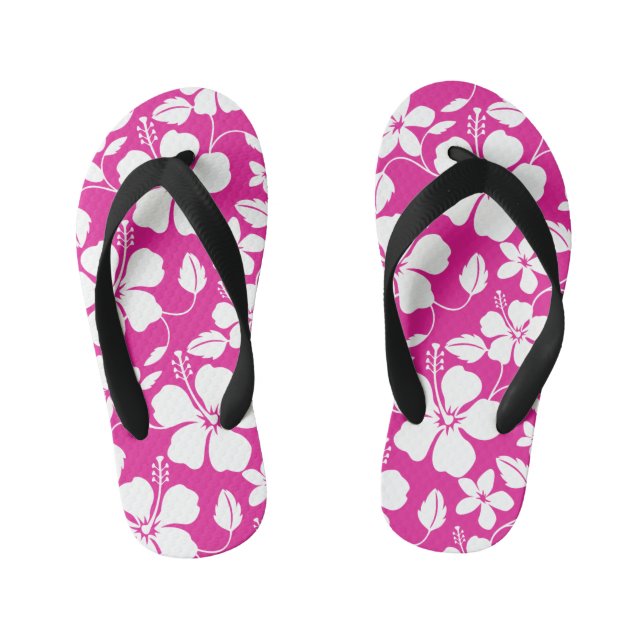 HAWAIIAN HULA (HIBISCUS) HOT PINK KID'S THONGS (Footbed)
