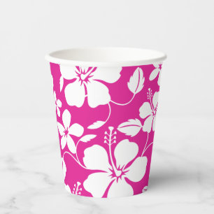 HAWAIIAN HULA (HIBISCUS) HOT PINK PAPER CUPS