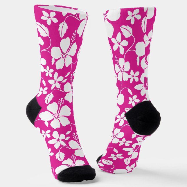 HAWAIIAN HULA (HIBISCUS) HOT PINK SOCKS (Angled)