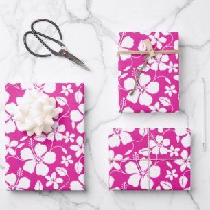 HAWAIIAN HULA (HIBISCUS) HOT PINK WRAPPING PAPER SHEET