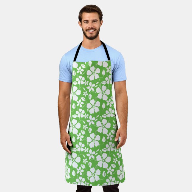 HAWAIIAN HULA (HIBISCUS) LIME APRON (Worn)