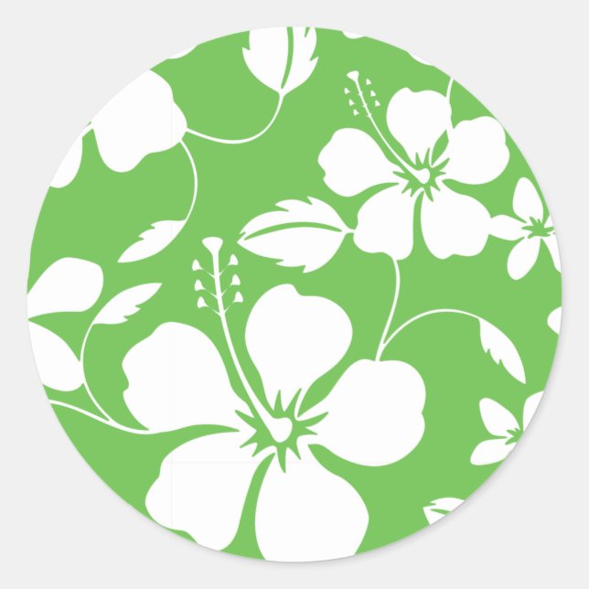 HAWAIIAN HULA (HIBISCUS) LIME CLASSIC ROUND STICKER (Front)