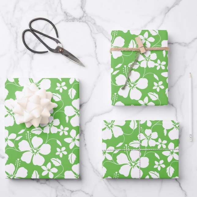 HAWAIIAN HULA (HIBISCUS) LIME WRAPPING PAPER SHEET (Front)