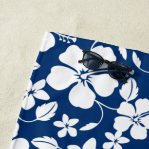 HAWAIIAN HULA (HIBISCUS) NAVY BEACH TOWEL