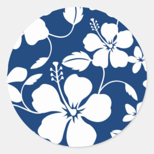 HAWAIIAN HULA (HIBISCUS) NAVY BLUE CLASSIC ROUND STICKER
