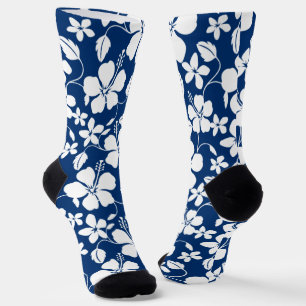 HAWAIIAN HULA (HIBISCUS) NAVY BLUE SOCKS