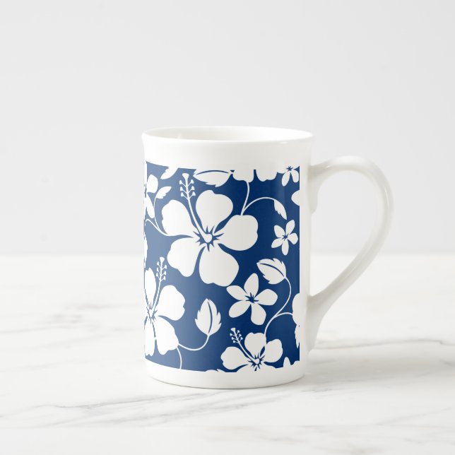 HAWAIIAN HULA (HIBISCUS) NAVY BONE CHINA MUG (Right)