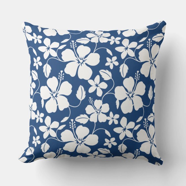 HAWAIIAN HULA (HIBISCUS) NAVY CUSHION (Front)