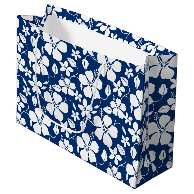 HAWAIIAN HULA (HIBISCUS) NAVY LARGE GIFT BAG (Front Angled)