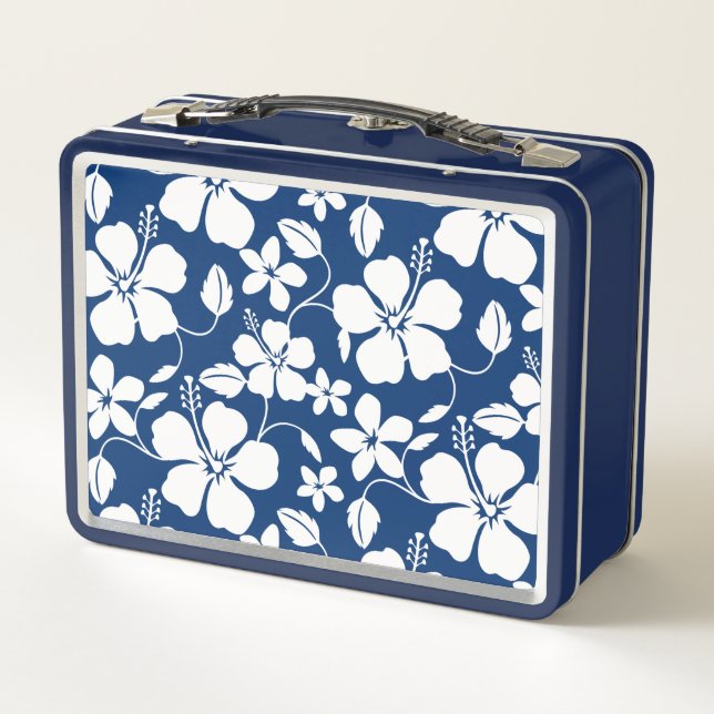 HAWAIIAN HULA (HIBISCUS) NAVY METAL LUNCH BOX (Back)